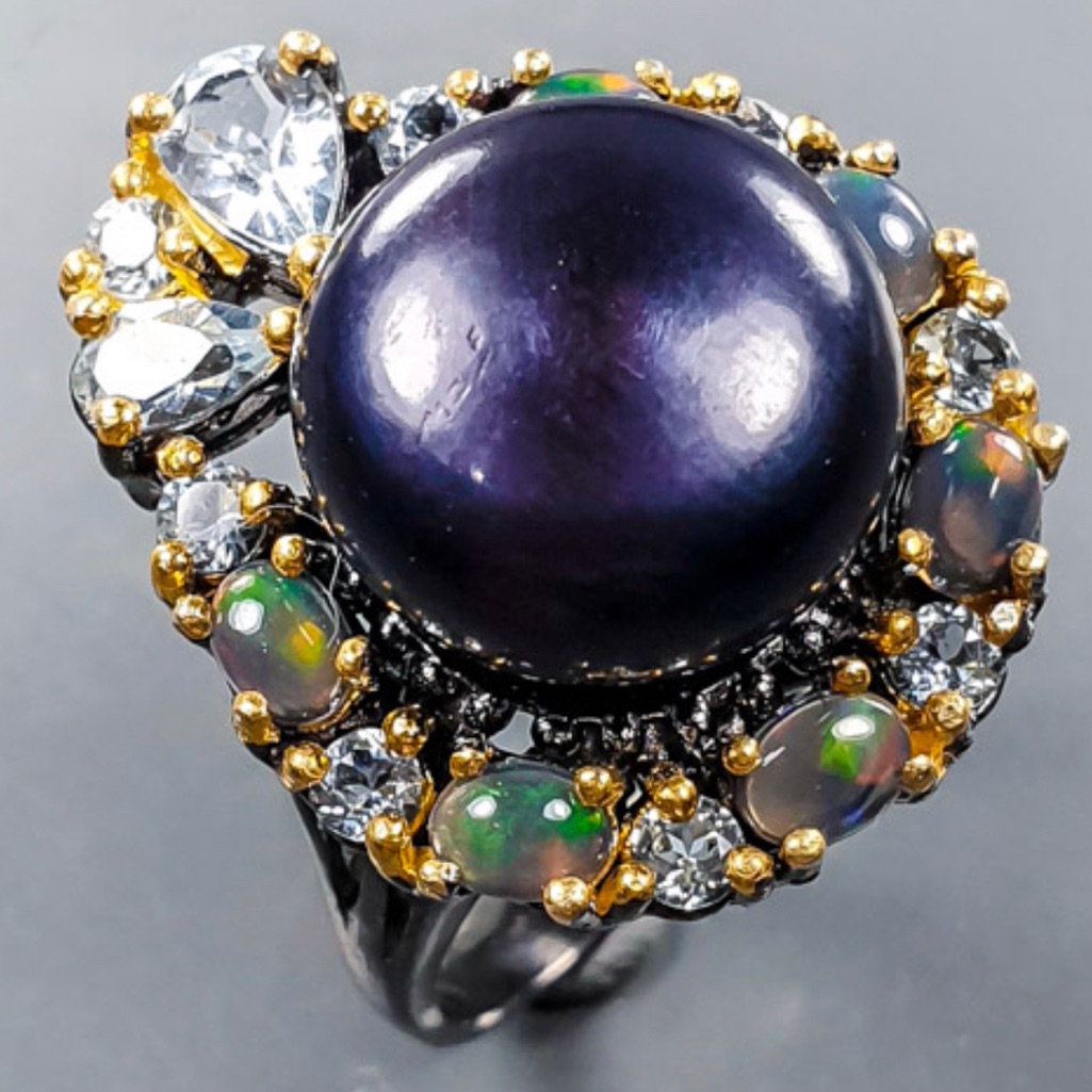 Elegant Genuine Black Pearl Ethiopian Opal Ring